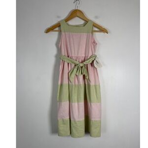 Cottagecore Hartstrings Girls 6X Striped Jumper Dress Pink Green Linen Blend NWT
